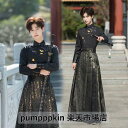 漢服 男性 黒系 新作 上質 中華服 メンズ 日常着 改良漢服 刺繍 イベント 学園祭 パーティー コスプレ衣装 明朝 時代劇 華流 舞台ステージ衣装 上下3点セット 長袖 シャツ ロング丈 巻きスカート 袴風 プリーツスカート 変装 ハロウィン仮装 演奏 演出 チャイナ服 写真撮影