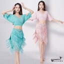 レッスン着 練習着 ベリーダンス ラテン ダンス ダンス衣装 セット レディース Vネック ラテンドレス セットアップ ラメ入り トップス+フリンジ スカート ...