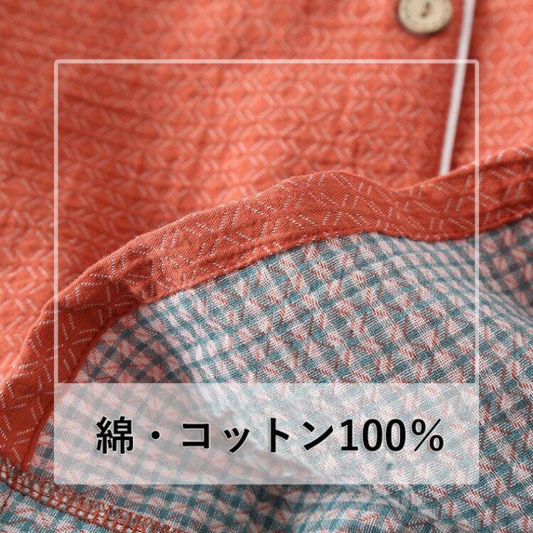 pumpppkin 楽天市場店のペアルック 夫婦 長袖 パジャマ 快適な ダブルガーゼパジャマ レディース メンズ 綿100% ゆったり ルームウェア 男性 女性 パジャマセット 春 秋 冬 大人用 オープンカラー 前開き コットン100% ナイトウェア 部屋着 寝巻き 寝間着 上下2点セット トップス+パンツ M L XL｜アングル3