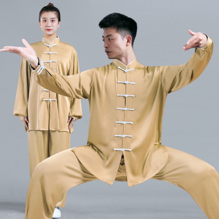 接触冷感 上品 太極拳 服 サテン 光沢感あり 武術 ウエア 長袖 練習着 表演服 レデ...