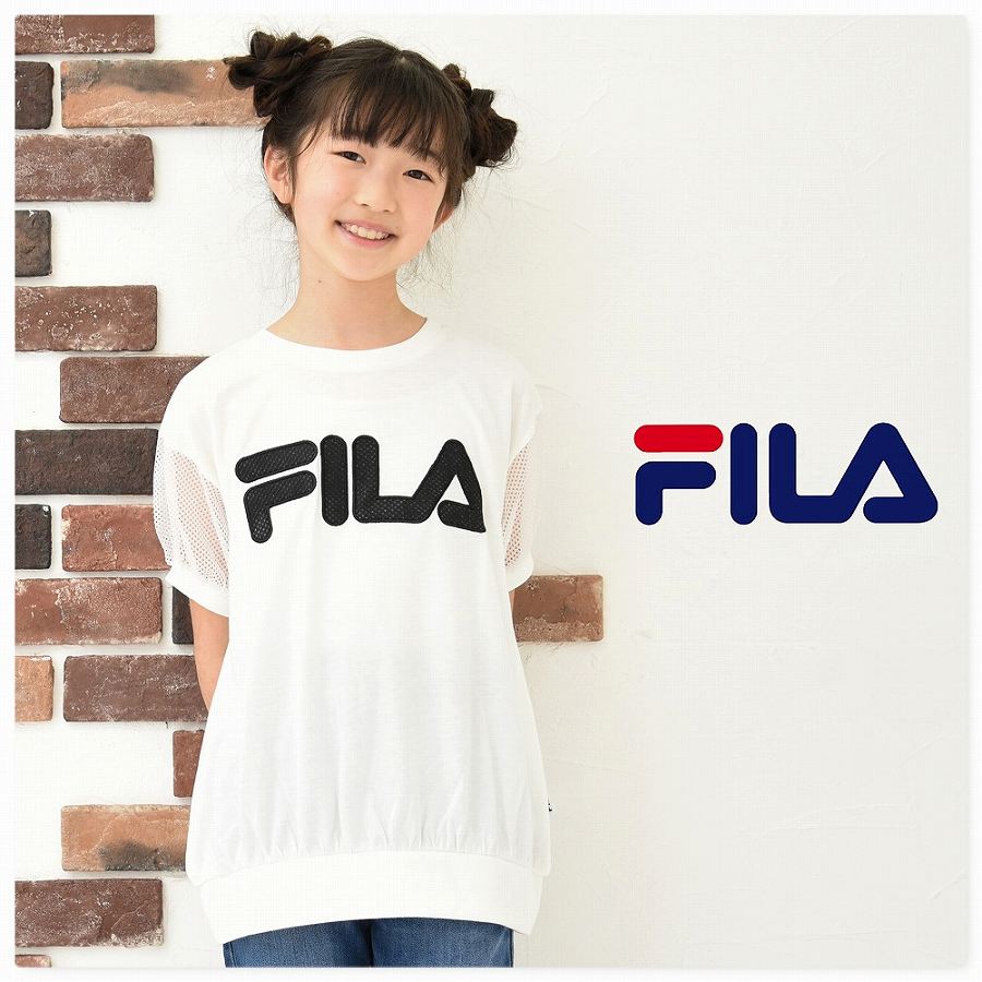子供服 女の子 FILA 半袖Tシャツ【メール便 送料無料】 袖メッシュ アップリケ刺繍ロゴ フィラ キッズ ジュニア 通学のサムネイル
