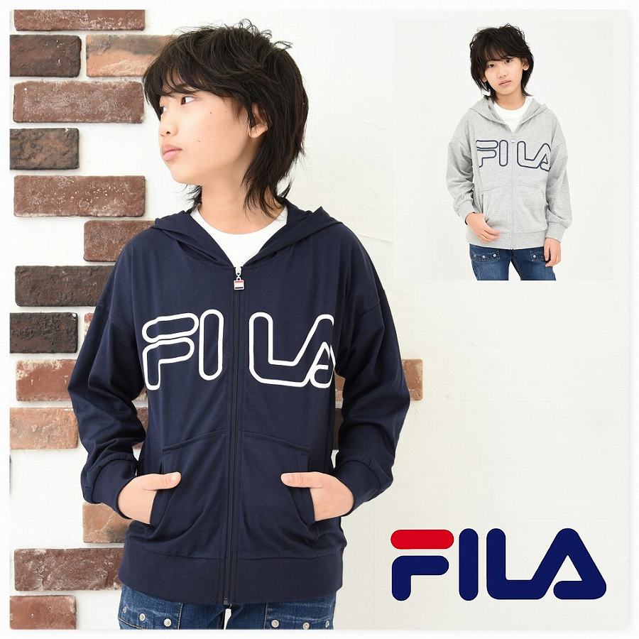 FILA 子供服 長袖 パーカー フード付きジャケット ビッグロゴプリント 薄手 通学 男の子 女の子 春 夏 子ども服 冬 学校 小学生 秋