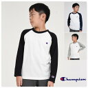 長袖 tシャツ キッズ 男の子チャンピオン 子供服 ジュニア ラグランスリーブ ロングTシャツ ロゴ刺繍 Champion kids ブランド 旅行 女の子 スポーツ 綿100%