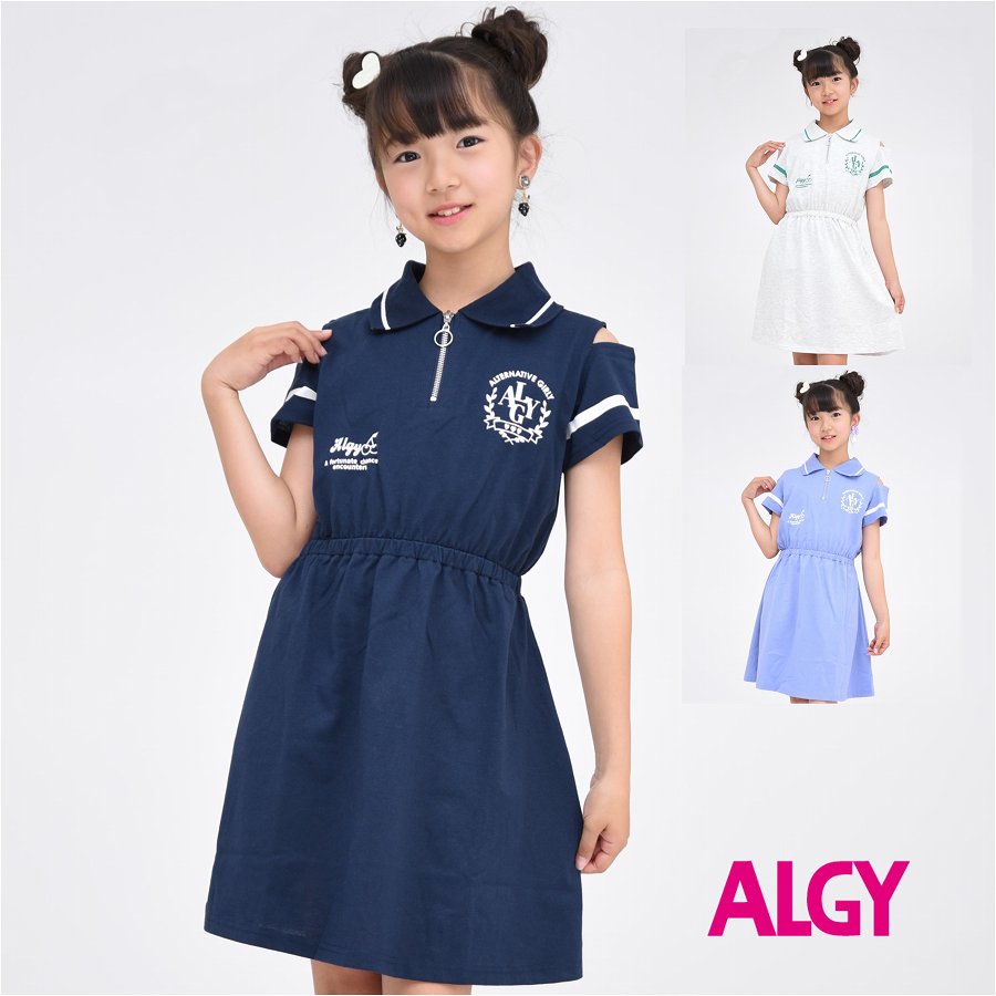 【お買い物マラソン★ポイント5倍】ワンピース ハーフジップ アルジー ALGY 子供服 衿付き【メール便 送料無料】夏 半袖 キッズ ジュニア 女の子 子供 旅行 通学 スポーツ クラブ ブランドのサムネイル