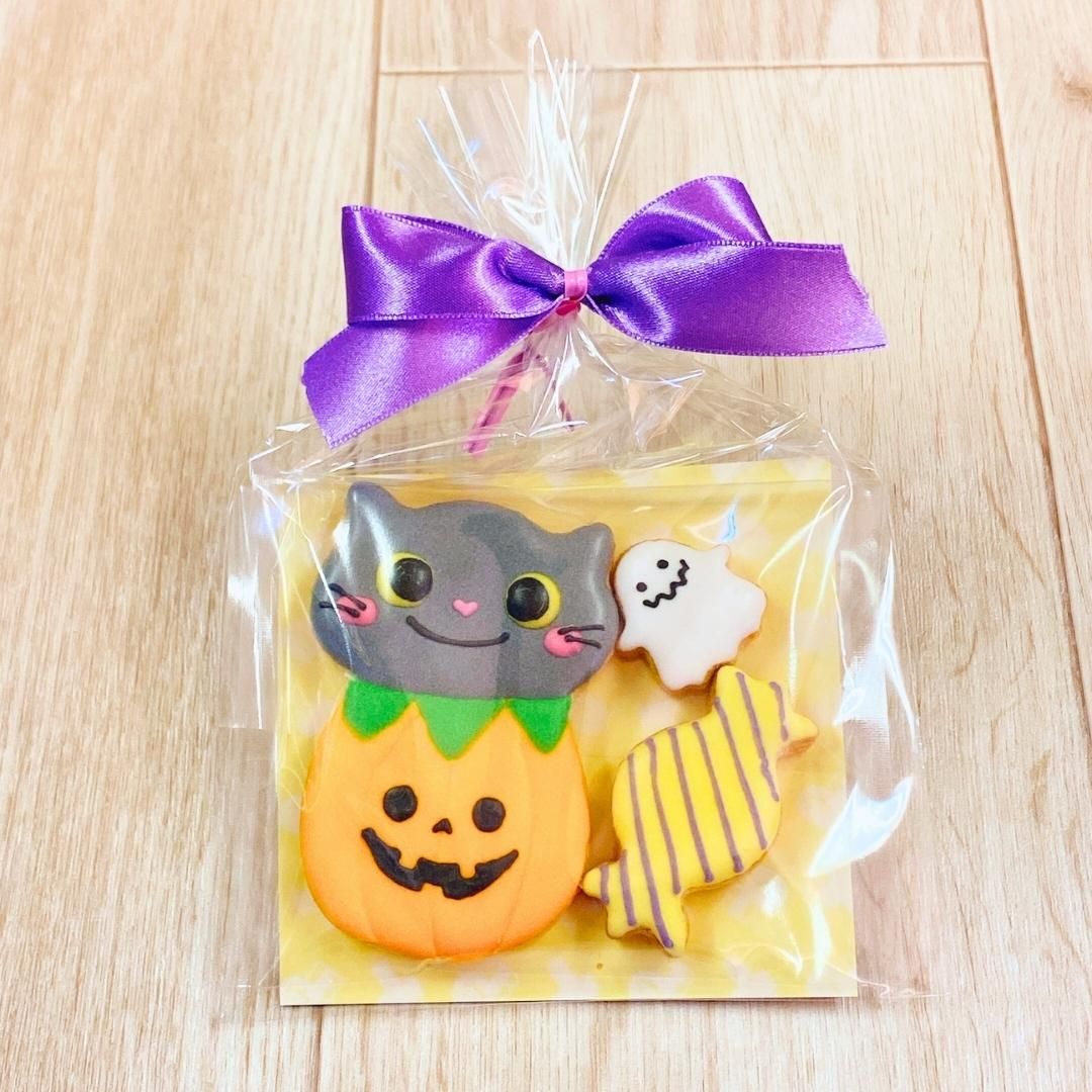 【かぼちゃねこ】アイシングクッキー　リボン付き halloween ハロウィンクッキー プチギフト お配り プレゼント お菓子 クッキー