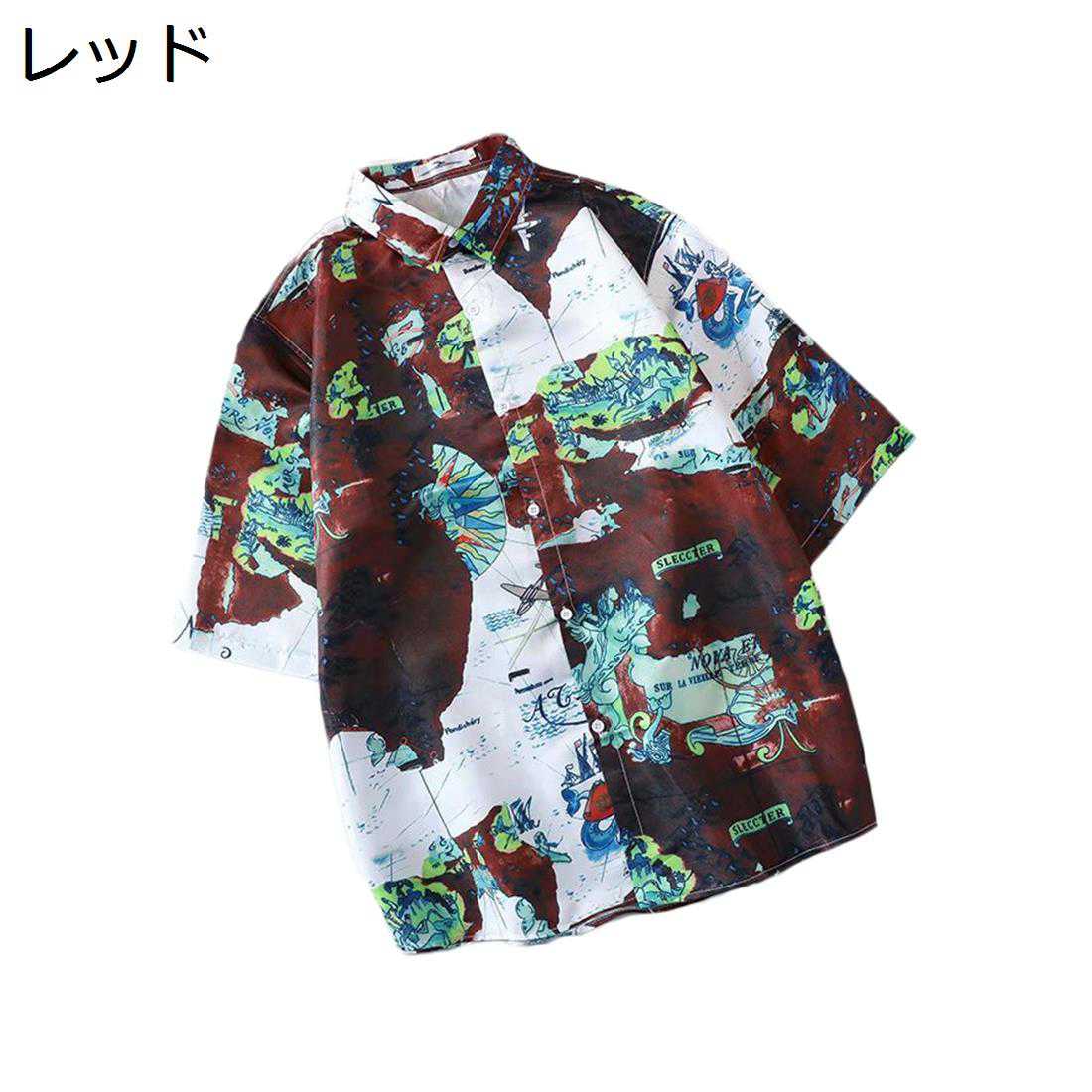 半袖シャツ メンズ アロハシャツ カジュアルシャツ ハワイアンシャツ ビーチシャツ M～3XL ペアルック 開襟 五分袖 和柄 おしゃれ かっこいい ストリート 薄手 夏服 部屋着 柄シャツ レジャー ドライブ 旅行