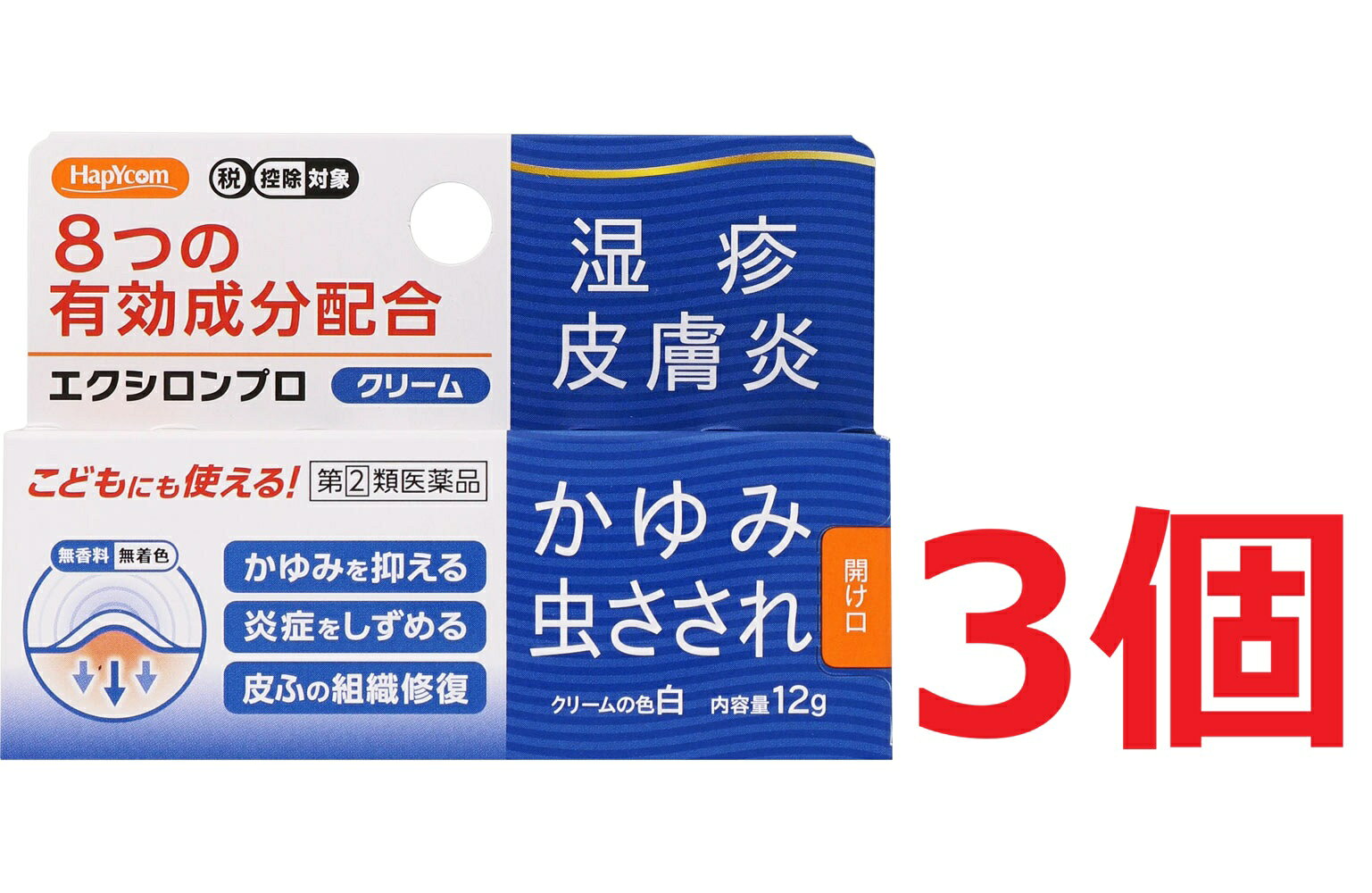 ※ご購入時の問診事項について、【購入不可】を選択されている場合は、 当店にて後ほどご注文のキャンセル手続きを取らせていただきます。 あらかじめご了承くださいませ。 【配送に関する注意事項】 ●お届けはヤマト運輸・メール便（ポスト投函）又は日本郵便のゆうパケット（ポスト投函）の使用となりますので、 お届けまでに1〜2週間のお時間頂く場合がございます。※配送業者はご指定頂けません。 ●配送中、箱潰れが発生する可能性がございます。あらかじめご了承ください。 ●決済方法として、代金引換はご利用頂けません。 ●日時指定、お届けの時間指定はご利用頂けません。 ●メール便配送不可の商品とご一緒にご注文の場合は、宅配便配送に変更となり、別途送料をいただきます。 ●商品が紛失、未着、破損した場合でも、補償の対象となりませんのでご注意ください。 【商品説明】鎮痒消炎薬エクシロンプロクリームは、アンテドラッグステロイド（PVA）を含む8つの有効成分を配合し、かゆみ・湿疹・虫さされなどの症状にすぐれた効果を発揮します。べたつかないクリームタイプです。「アンテドラッグ」とは皮膚表面の患部で効果を発揮したのち、体内に吸収されると作用の弱い物質に変化する性質を持つ成分です。○アンテドラッグステロイド成分「プレドニゾロン吉草酸エステル酢酸エステル（PVA）」が、湿疹・皮膚炎等の炎症を鎮めます。○3つのかゆみ止め成分「ジフェンヒドラミン塩酸塩、クロタミトン、リドカイン」が、湿疹・虫さされ等に伴うかゆみを抑えます。○抗炎症成分である「グリチルレチン酸」が、炎症を鎮め、かゆみのもとを抑えます。○血行促進成分である「トコフェロール酢酸エステル」が、皮膚の血行を促進し、治療効果を高めます。○組織修復成分である「アラントイン」が、痛んだ皮膚の組織を修復します。○殺菌成分である「イソプロピルメチルフェノール」が、患部の感染を防ぎ、二次感染による悪化を防ぎます。【使用期限】使用期限半年以上の商品を販売しております【効能・効果】かゆみ、湿疹、虫さされ、皮膚炎、かぶれ、あせも、じんましん【成分】1g中成分・・・分量・・・作用プレドニゾロン吉草酸エステル酢酸エステル・・・1.5mg・・・アンテドラッグステロイド成分の1つで、湿疹・皮膚炎等の炎症を鎮めます。グリチルレチン酸・・・5mg・・・抗炎症作用により、炎症を鎮めます。ジフェンヒドラミン塩酸塩・・・20mg・・・抗ヒスタミン作用により、かゆみを抑えます。クロタミトン・・・50mg・・・温感神経に作用して、かゆみを抑えます。リドカイン・・・20mg・・・局所麻酔作用により、かゆみを抑えます。トコフェロール酢酸エステル・・・10mg・・・皮膚の血行を促進し、治療効果を高めます。アラントイン・・・2mg・・・痛んだ皮膚の組織を修復します。イソプロピルメチルフェノール・・・1mg・・・殺菌作用により、患部の感染を防ぎ、二次感染による悪化を防ぎます。添加物として、セトステアリルアルコール、中鎖脂肪酸トリグリセリド、ポリオキシエチレン硬化ヒマシ油、モノステアリン酸グリセリン、プロピレングリコール、ヒドロキシエチルセルロース、エデト酸Na、パラベン、リン酸、水酸化ナトリウム、ジブチルヒドロキシトルエンを含有します。【用法・用量】1日数回、適量を患部に塗擦してください。【使用上の注意】してはいけないこと（守らないと現在の症状が悪化したり、副作用が起こりやすくなります）1．次の部位には使用しないでください。（1）水痘（水ぼうそう）、みずむし・たむし等又は化膿している患部（2）目の周囲、粘膜等2．顔面には、広範囲に使用しないでください。相談すること1．次の人は使用前に医師、薬剤師又は登録販売者に相談してください。（1）医師の治療を受けている人（2）妊婦又は妊娠していると思われる人（3）薬などによりアレルギー症状を起こしたことがある人（4）患部が広範囲の人（5）湿潤やただれのひどい人2．使用後、次の症状があらわれた場合は副作用の可能性があるので、直ちに使用を中止し、この文書を持って医師、薬剤師又は登録販売者に相談してください。関係部位・・・症状皮膚・・・発疹・発赤、かゆみ、はれ、かぶれ、乾燥感、刺激感、熱感、ヒリヒリ感皮膚（患部）・・・みずむし・たむし等の白癬、にきび、化膿症状、持続的な刺激感3．5〜6日間使用しても症状がよくならない場合は使用を中止し、この文書を持って医師、薬剤師又は登録販売者に相談してください。3．長期連用しないでください。【保管及び取扱い上の注意】（1）本剤のついた手で、目など粘膜に触れないでください。（2）高温をさけ、直射日光の当たらない湿気の少ない涼しい所に密栓して保管してください。（3）小児の手の届かない所に保管してください。（4）他の容器に入れ替えないでください（誤用の原因になったり品質が変わります。）。（5）使用期限を過ぎた製品は使用しないでください。なお、使用期限内であっても、開封後は品質保持の点からなるべく早くご使用ください。【発売元、製造元、輸入元又は販売元】万協製薬株式会社「お客様相談室」TEL0598-30-5376広告文責：株式会社ププレひまわり（084-920-2250）