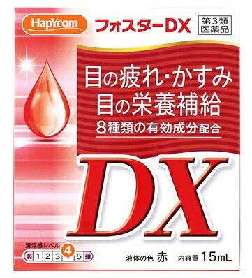 ※ご購入時の問診事項について、【購入不可】を選択されている場合は、 当店にて後ほどご注文のキャンセル手続きを取らせていただきます。 あらかじめご了承くださいませ。 【配送に関する注意事項】 ●お届けはヤマト運輸・メール便（ポスト投函）又は日本郵便のゆうパケット（ポスト投函）の使用となりますので、 お届けまでに1〜2週間のお時間頂く場合がございます。※配送業者はご指定頂けません。 ●配送中、箱潰れが発生する可能性がございます。あらかじめご了承ください。 ●決済方法として、代金引換はご利用頂けません。 ●日時指定、お届けの時間指定はご利用頂けません。 ●メール便配送不可の商品とご一緒にご注文の場合は、宅配便配送に変更となり、別途送料をいただきます。 ●商品が紛失、未着、破損した場合でも、補償の対象となりませんのでご注意ください。 【商品説明】細かい作業や読書をしていて、目が疲れる、目がかすむ、物がダブって見える、頭が痛くなる、根気が無い−このような状態を眼精疲労と言います。眼精疲労の原因にはいろいろありますが、最も多いのは歳をとるとともに目の調節機能が衰えて近くのものにピントが合わなくなることによるものです。フォスターDXは天然型ビタミンEにビタミンB6、B12等を配合した目薬で、中高年から始まる「目の疲れ」、「目のかすみ」などの症状に優れた効果をあらわします。【効能・効果】目の疲れ、結膜充血、目のかゆみ、目のかすみ（目やにの多いときなど）、眼病予防（水泳のあと、ほこりや汗が目に入ったときなど）、紫外線その他の光線による眼炎（雪目など）、眼瞼炎（まぶたのただれ）、ハードコンタクトレンズを装着しているときの不快感【用法・用量】1日5〜6回、1回2〜3滴ずつ点眼してください。【内容成分・成分量】成分・・・分量・・・作用酢酸d-α-トコフェロール（天然型ビタミンE）・・・0.050％・・・末梢血管の血液の流れを良くし、目に栄養を与える働きを促進します。ネオスチグミンメチル硫酸塩・・・0.005％・・・目の調節機能を活発にし、目の疲れ、目のかすみを回復させる働きをします。タウリン・・・1.000％・・・目に栄養を与え、細胞の代謝を促して、炎症によって損傷した目の組織修復を助けます。シアノコバラミン（ビタミンB12）・・・0.010％・・・遠近調節を行う毛様体の働きを活発にして、目のつかれを改善します。ピリドキシン塩酸塩（ビタミンB6）・・・0.050％・・・目に栄養を与え、細胞の代謝を促進して、目の働きを正常にする働きがあります。コンドロイチン硫酸エステルナトリウム・・・0.100％・・・角膜を保護する働きと、薬の効き目を長く持続させる働きがあります。クロルフェニラミンマレイン酸塩・・・0.030％・・・抗ヒスタミン作用により、目のかゆみを抑えます。イプシロン-アミノカプロン酸・・・1.000％・・・炎症をしずめ、不快な症状を取り去ります。添加物として、ホウ酸、エデト酸ナトリウム水和物、l-メントール、d-ボルネオール、クロロブタノール、ベンザルコニウム塩化物、ポリオキシエチレン硬化ヒマシ油、pH調節剤を含有する。 【原産国】 日本 【発売元、製造元、輸入元又は販売元】 キョーリンリメディオ株式会社 ※説明文は単品の内容です。 リニューアルに伴い、パッケージ・内容等予告なく変更する場合がございます。予めご了承ください。 ・単品JAN：4987154643610 【広告文責】 株式会社ププレひまわり （084-920-2250）