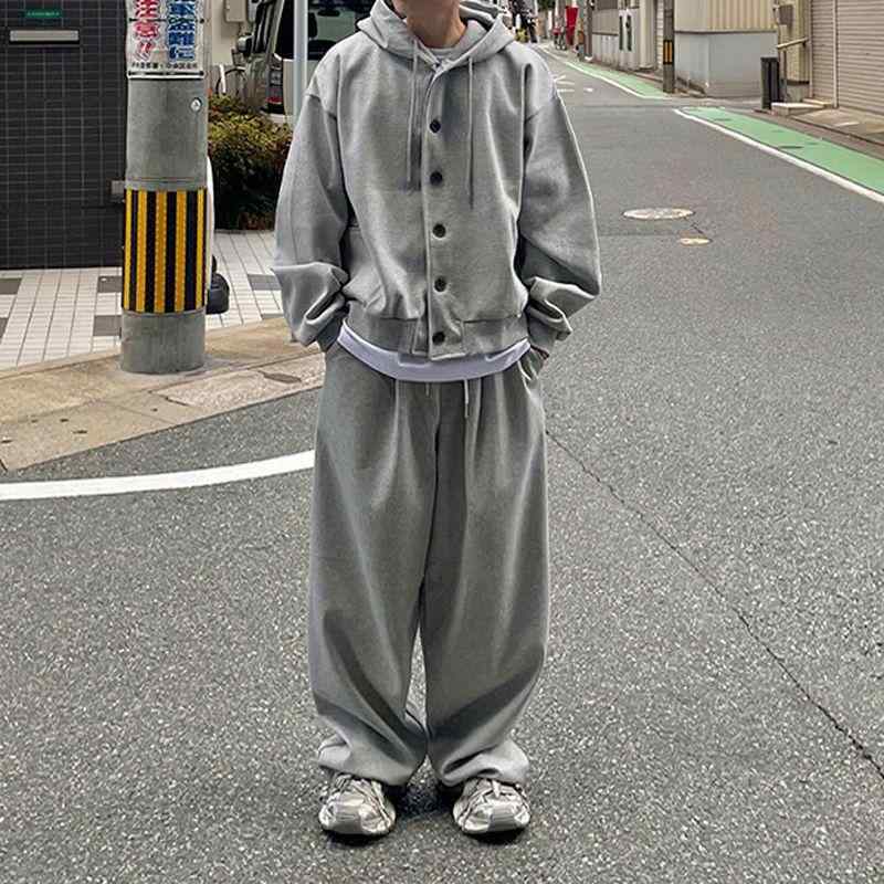 セットアップ メンズ 男性用 スウェット パーカー カーディガン パンツ 上下セット コットン 部屋着 普段使い アウトドア 春秋 灰色