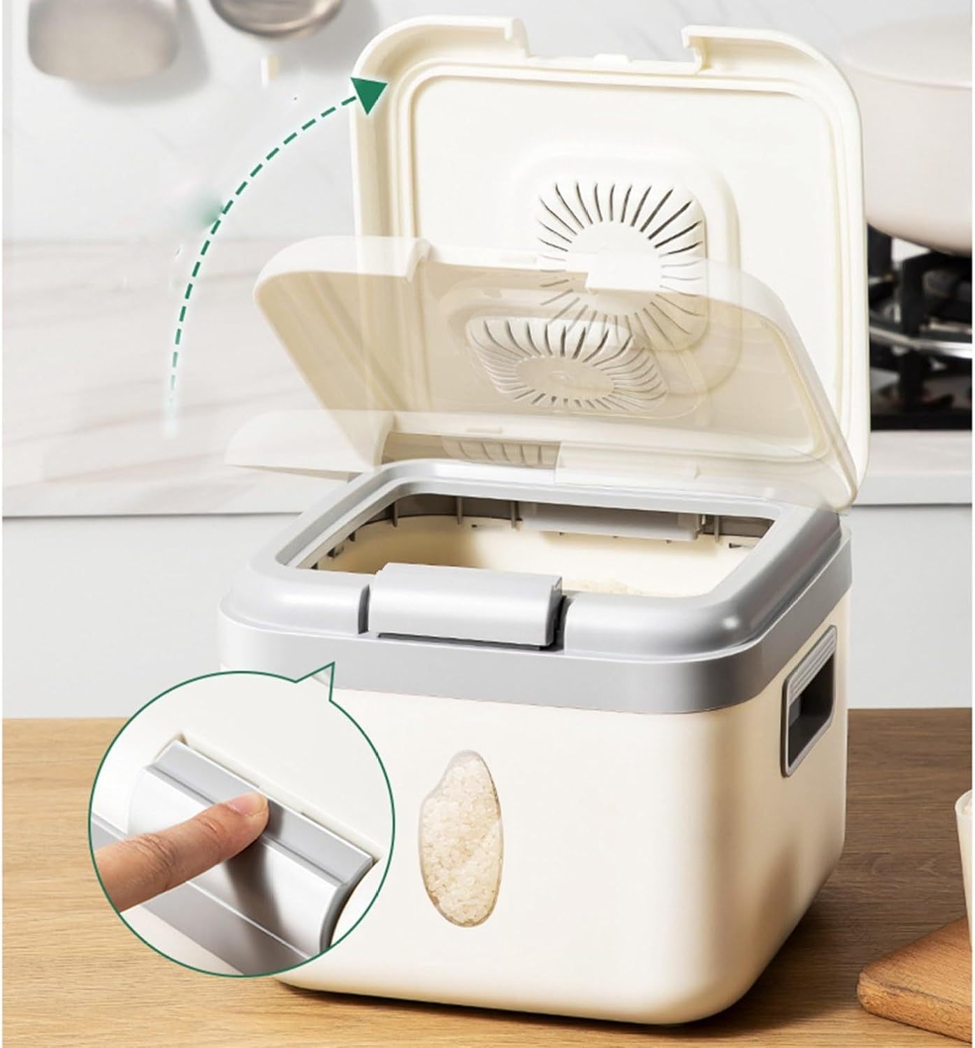 鮮米生活 可視化デザイン コンパクト米びつ キッチンスタイル 見える収納 酸化ブロック おしゃれ収納 小スペース活用 穀物フレッシュ カラーコーデ