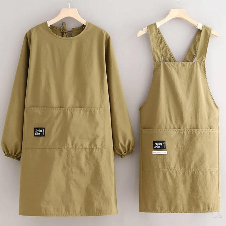 エプロン 割烹着 袖付き 【2点セット】 エプロン スモック 胸当て 軽量 ロング 長袖 メンズ 長袖エプロン レディース 【2点セット】 エプロン 前掛