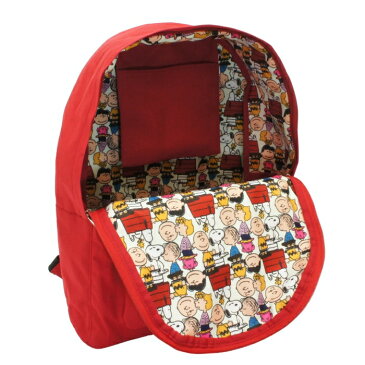 スヌーピー ポリキャン 内柄 デイパック オールスターRD リュック 大容量 かわいい レディース 中学生 小学生 高校生 女の子 ママバッグ 通学 ナイロン 軽量 シンプル 無地 A4対応