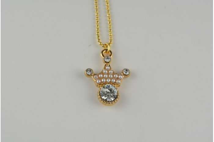 PNKクラウンパールストーン CLR/GD ネックレス ペンダント プチペンダント プチプラ パール ゴールド ラインストーン クラウン 王冠 モチーフ レディ...