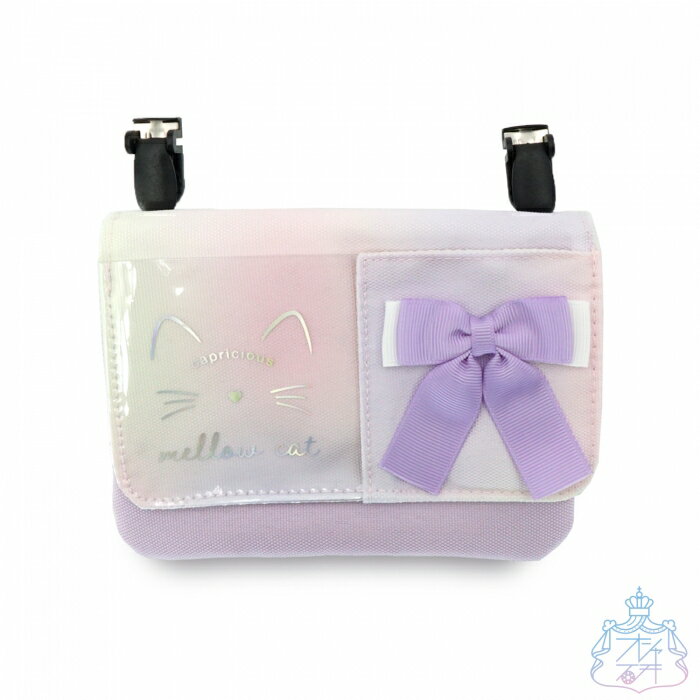 クリアハーフリボン フラットショルダー 【メール便対応】　移動ポケット　クリップ付き　女の子　おしゃれ　かわいい　保育園　幼稚園　小学生　ショルダーバッグ　斜め掛け　ねこ　リボン　透明　クリア