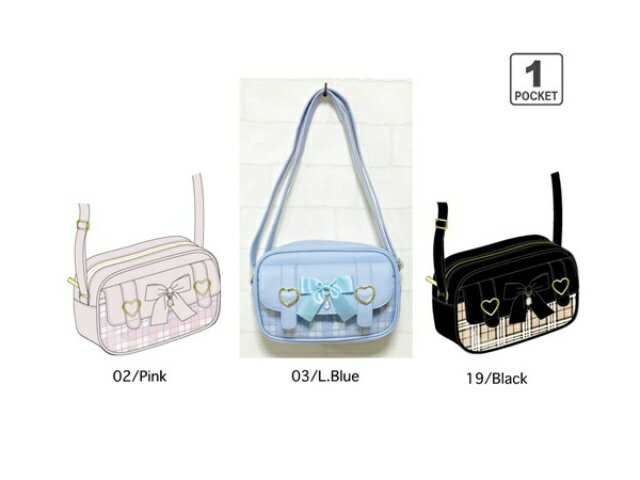 ハート尾錠 ヨコ型ショルダー ショルダーバッグ バッグ かばん 女子 女の子 子ども キッズ かわいい おしゃれ クリアポケット リボン ハート チェック