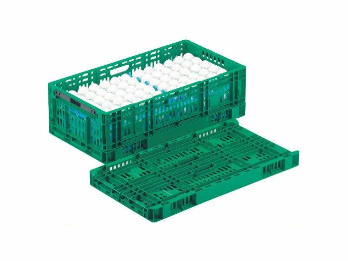 【個人宅配不可】 【（土・日・祝）日時指定不可】岐阜プラスチック工業　タマゴ・生鶏篭　RS-MM37S　容量37L　グリーン　折りたたみコンテナー