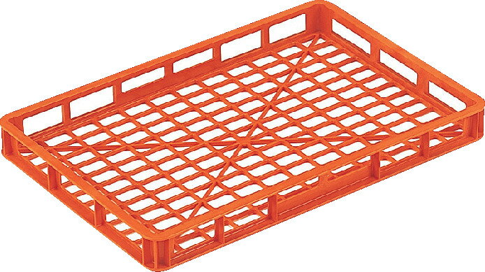 楽天プラ生活三甲（サンコー）麺コンテナー12型　オレンジ　容量8.6L　FRPP　側面底面格子網目　麺類加熱蒸気殺菌用コンテナー【個人宅不可】【 土日祝・時間指定不可】