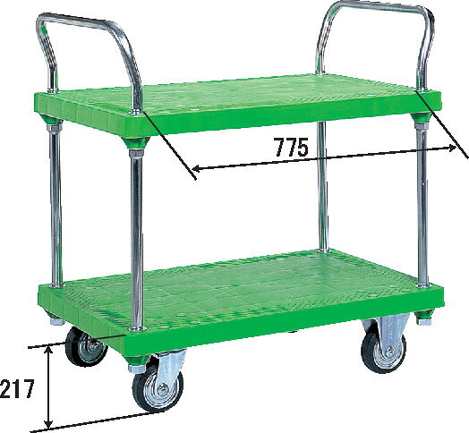 三甲（サンコー） ハンドカー(2段) グリーン 両取っ手有 耐荷重(上段100kg、下段300kg) キャスター(130×2輪自在2輪固定ゴム車)【個人宅不可】【 土日祝・時間指定不可】