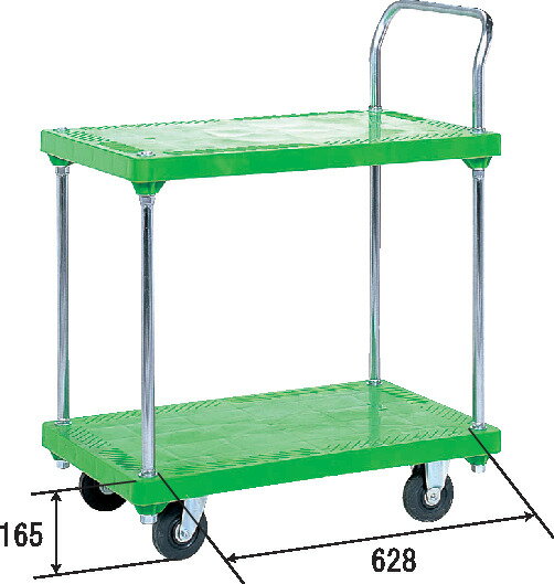 三甲（サンコー）ミニパール(2段) グリーン 片方取っ手有 耐荷重(上段50kg、下段100kg) キャスター(φ100×2輪自在2輪固定ゴム車)【個人宅不可】【 土日祝・時間指定不可】