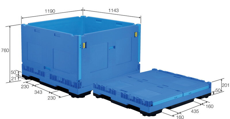 三甲（サンコー）ボックスパレット プラモジュール10 ブルー 重量41.5kg 容量820L 折りたたみ式【個人宅不可】【 土日祝・時間指定不可】