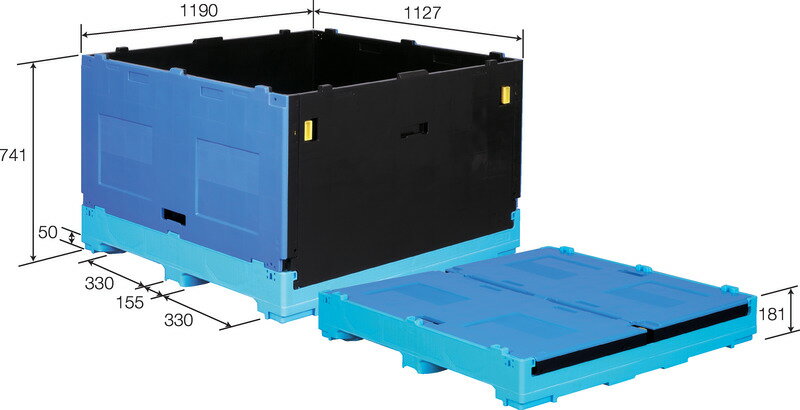 三甲（サンコー）ボックスパレット プラモジュールX ブルー／ブラック 重量39kg 容量824L 折りたたみ式【個人宅不可】【 土日祝・時間指定不可】