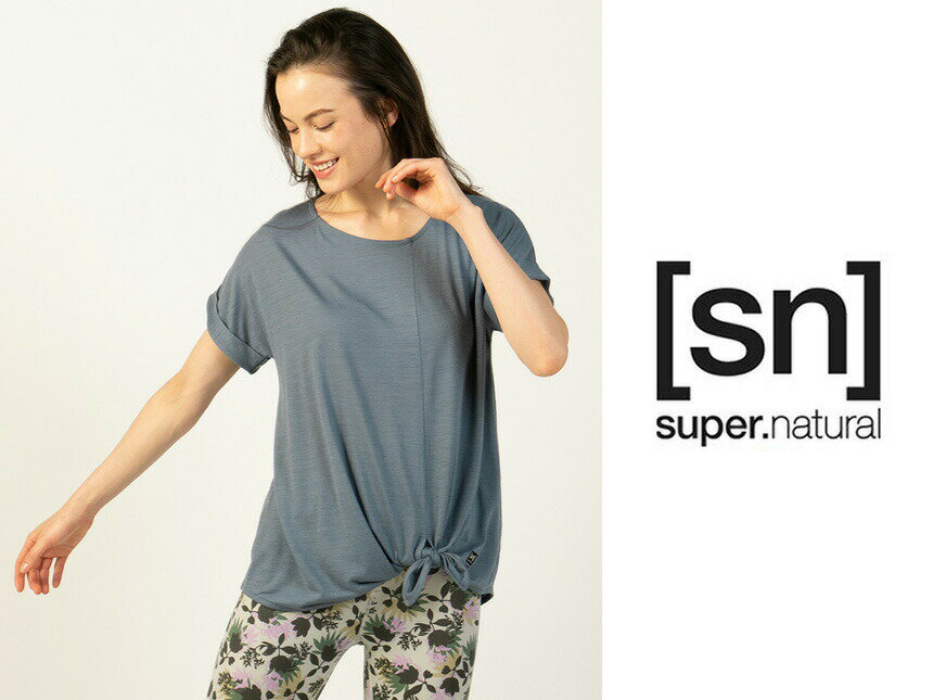 10%OFFクーポン有！スーパーナチュラル ヨガウェア [sn] super.natural W ヨガ ルーズ & タイ Tシャツ 日本正規品 W Yoga Loose and Tied Short Sleeve 20FW ヨガ トップス アシンメトリー 長め「SK」_L《01005》