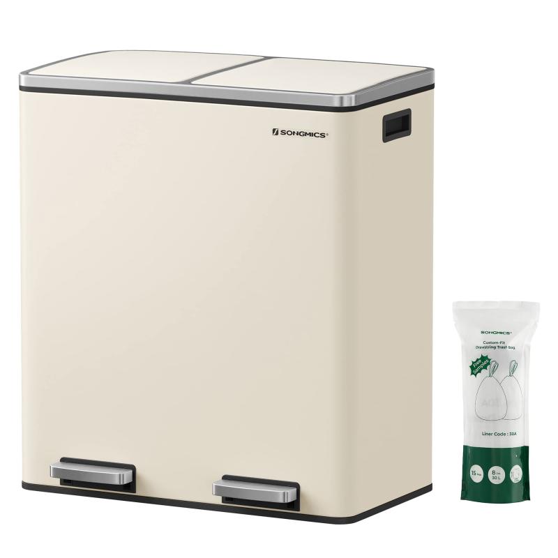 SONGMICS ゴミ箱 2分別ダストボックス ペダル式 蓋付き ステンレス製 密閉 音無し おしゃれ キチン・リビング用