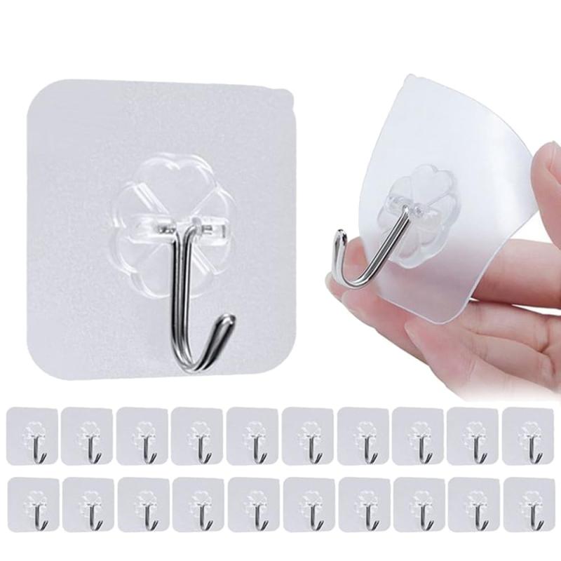 壁 フック コンクリート壁用フック 20個 耐荷重15KG コンクリート フック 透明フック 穴開けない 傷つけない 貼り付け跡なし 防水 防湿 耐油 錆び オシャレ(3)