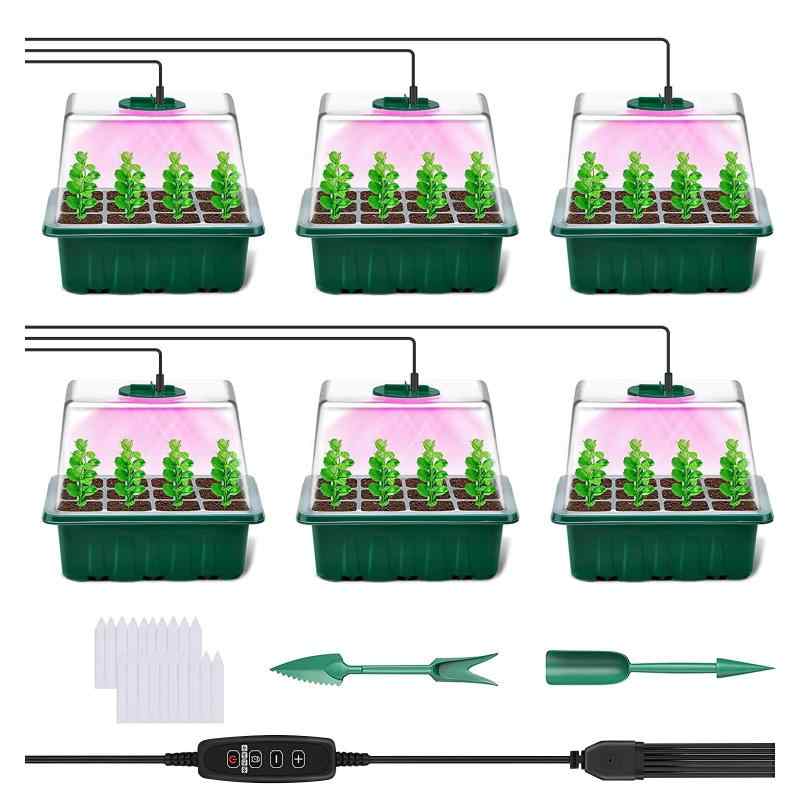 lanzoub 育苗ポット 育苗トレイ 6個セット 72穴 植物育成ライト付き 育苗箱 種まきポット トレー 高さ1..