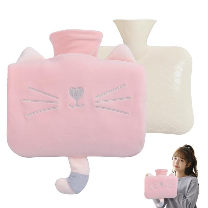 湯たんぽ 注水式 エコ1.2L 湯タンポ 柔らか シリコン 1.2リットル ゆたんぽ 可愛い ネコ カバー付き 取り外し可能 肩 足 防寒グッズ お湯入れ 電気不要 あったかグッズ 暖房器具 冷え対策 生
