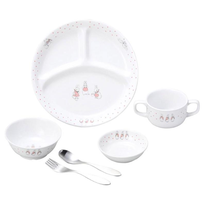 OGISO(おぎそ) ピーターラビット 強化磁器食器4点&スプーンフォークセット (食洗機・レンジ対応)