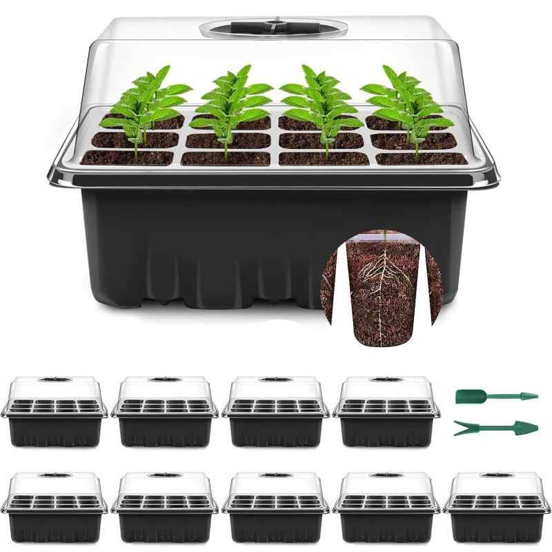 【10セット】育苗ポット トレー 育苗箱 12穴 種蒔きポット 芽育育苗器 透明カバー 通気性 園芸用品 野..