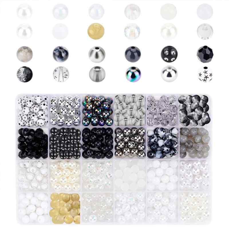 PH PandaHall 24種 ホワイト ブラック ビーズ 8mm 約570個 パールビーズ 光沢 丸玉 ネックレス DIY ジュエリー用 手芸 パーツ レジ...