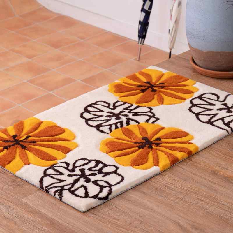 【玄関・フロアマット】オレンジ花柄 RUG