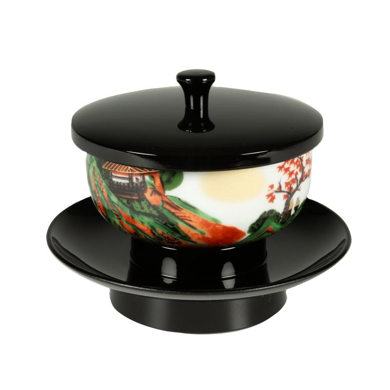 サンメニー 本格 九谷焼 茶碗 付 茶台 茶托 山中漆器 日本製 お手軽 仏具 お盆 法事 定番 仏具 おちゃ..