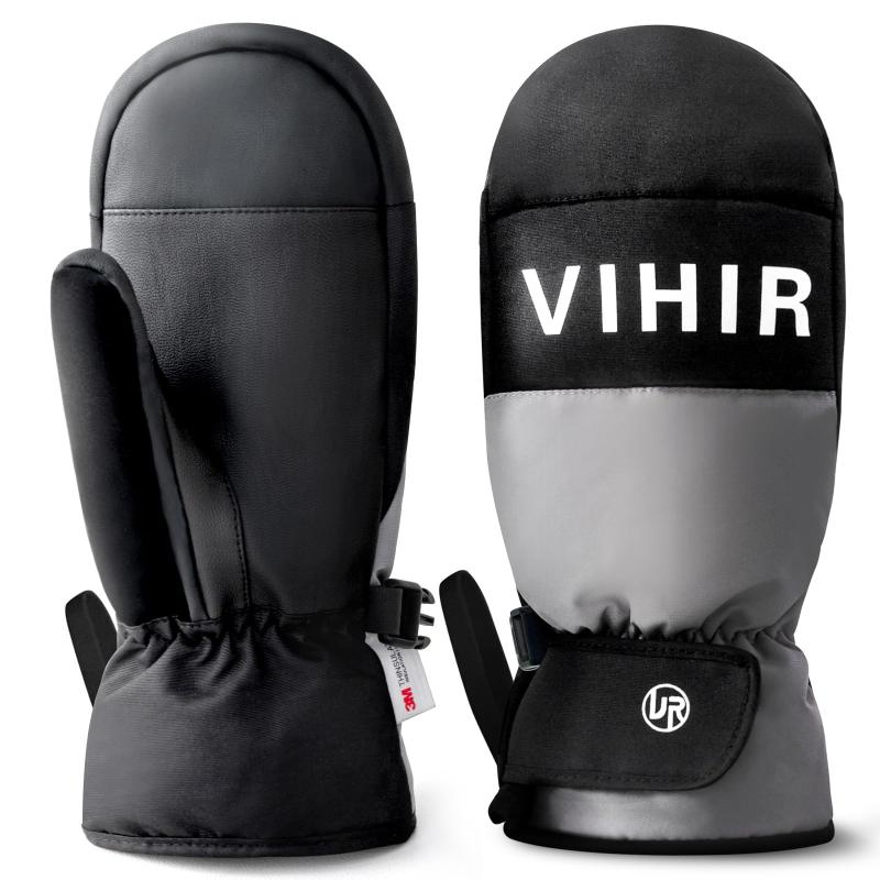Vihir スキーグローブ 防寒 防水 厚手 スキー 手袋 スマホ対応 手袋 親子向け(大人と子ども同じタイプ) 除雪作業 スキー 登山 冬用通勤 紐付き 男女兼用 3色