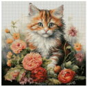 子猫と花のカウントクロスステッチキット、100%コットン、14カウント、150×150ステッチ 26×26cm コットンキャットクロスステッチキット(3)