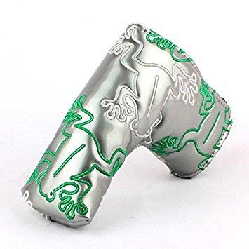 エナメル革　カエル刺繍　スコッティーキャメロン適合　ピンタイプ　ゴルフパターカバー　グレー/オレ..