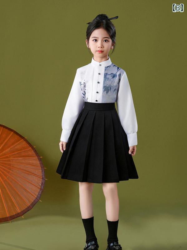 漢服 キッズ 男の子 女の子 中国風 レトロ ステージ衣装 詩朗読 合唱服 運動会 リネン ストライプ ルーズ 薄手 春 半袖 長袖 セット 学校行事 ドレスアップ クラシック 伝統衣装 小学生 青少年 日常パフォーマンス 2