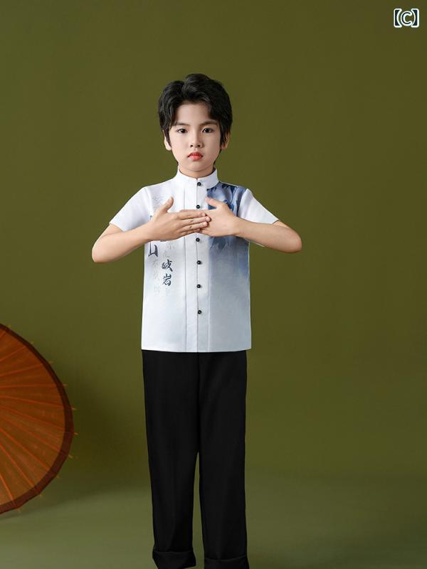 漢服 キッズ 男の子 女の子 中国風 レトロ ステージ衣装 詩朗読 合唱服 運動会 リネン ストライプ ルーズ 薄手 春 半袖 長袖 セット 学校行事 ドレスアップ クラシック 伝統衣装 小学生 青少年 日常パフォーマンス 3