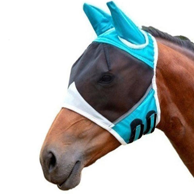 馬用 フライマスク トレーニング レジャー 乗馬 馬術 牧場 屋外活動 蚊虫ハエ防護 通気性 ポリエステル 素材 面ファスナー 調整式 フリーサイズ ブラック ブルー パープル