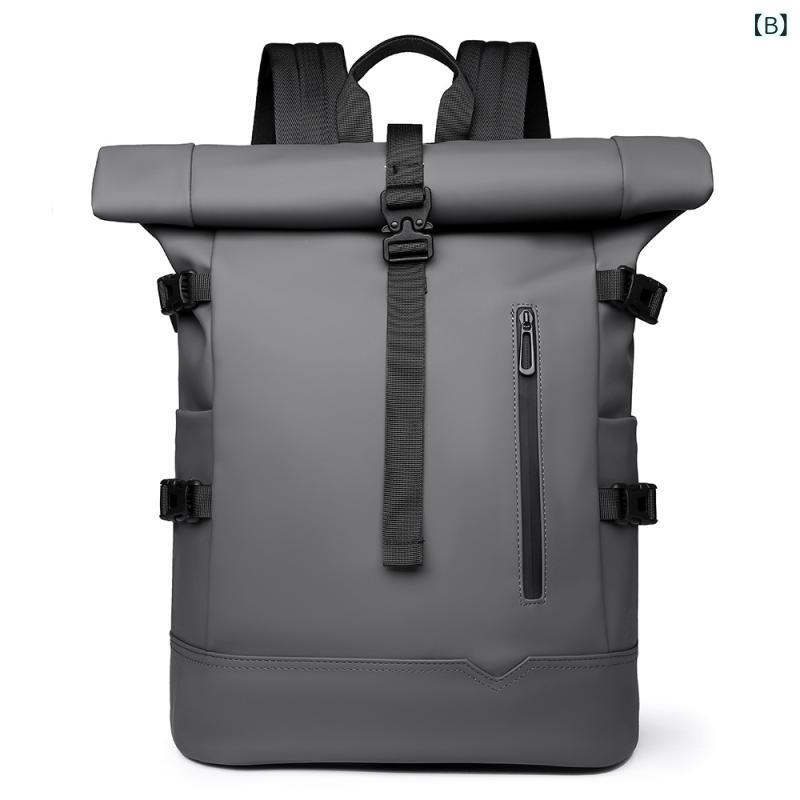 pure blissのリュックサック メンズ レディース ロールトップ ビジネス 通勤 レジャー 旅行 オックスフォード布 大容量 8インチノートPC対応 無地 ポリエステル ステッチ 曲線肩ストラップ ブラック グレー グリーン 夏｜アングル3
