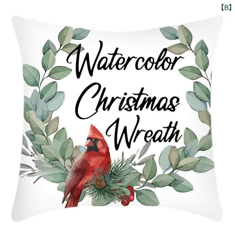 クッションカバー クリスマス トナカイ サンタクロース リース プリント リネン アメリカンスタイル ソファ ベッドルーム インテリア かわいい デザイン ホームデコレーション [2]