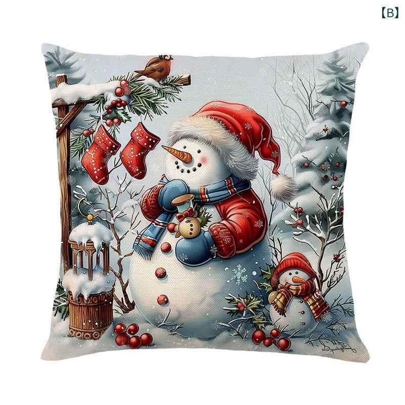 抱き枕カバー クッションカバー クリスマス デコレーション 油絵風 リアル デザイン 北欧 スタイル ポリエステル 素材 プリント 加工 ソファ 寝室 インテリア 45cm サイズ [3]