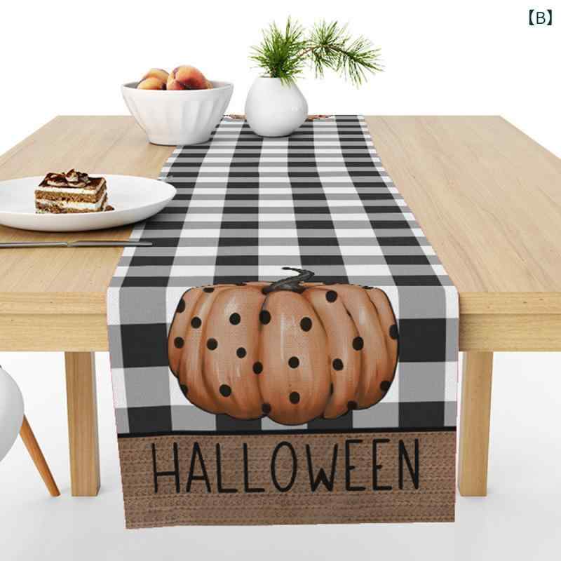 テーブルランナー 麻素材 北欧風 ハロウィン ゴースト パンプキン 模様 装飾 ダイニング レストラン 子供部屋 商用スペース おしゃれ 秋 季節 普段使い 食卓 装飾品 [2]