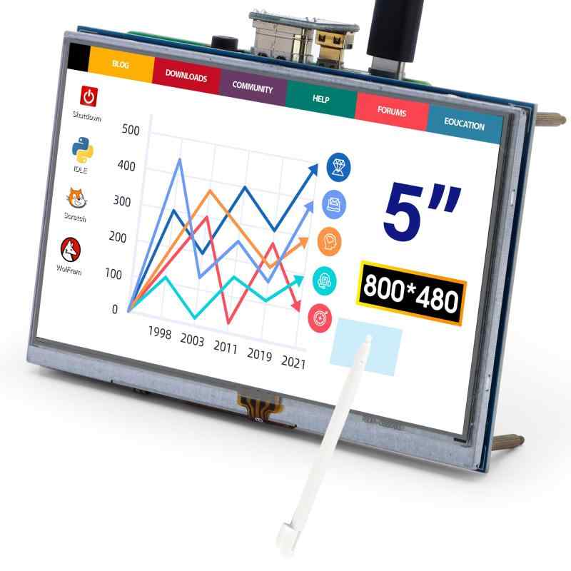 ELECROW 5-inch Mini Touchscreen Monitor, IPS LCD, 800x480 HD Touch Display, Compatible with Raspberry Pi, PCs, and Laptops