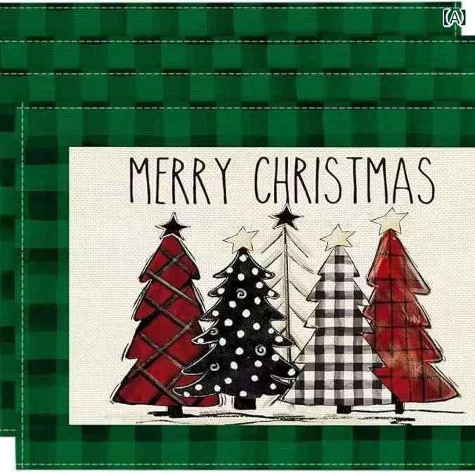 プレースマット クリスマス 麻 プリント 耐熱 キッチン 装飾 クリスマスツリー 四...