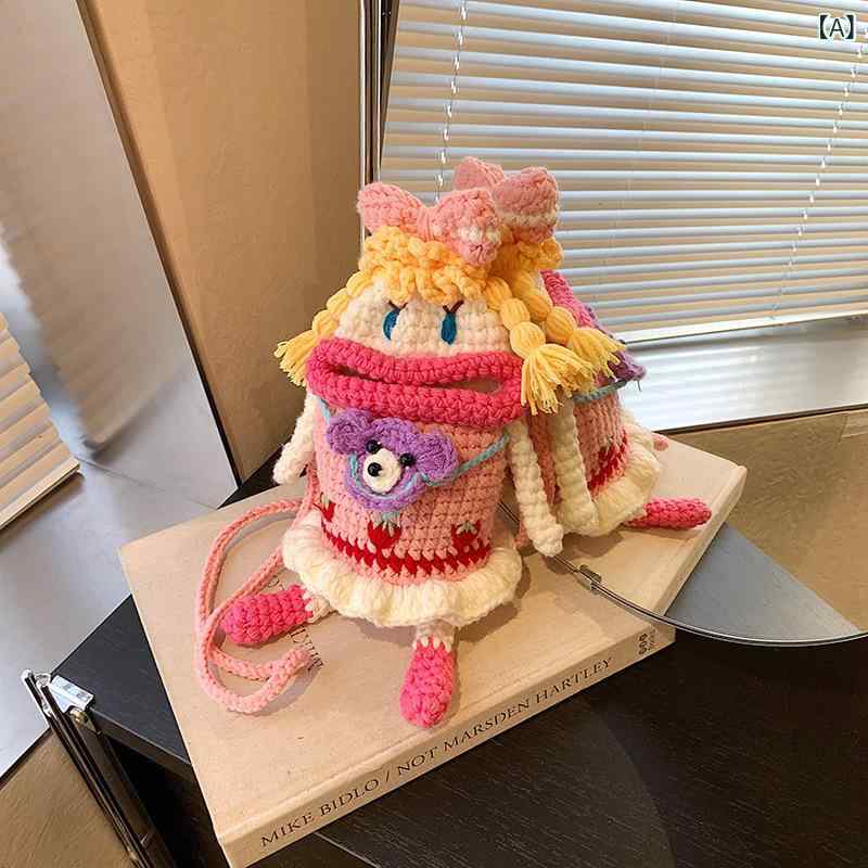 ・カラー展開: ピンク、紫・スタイル: ストリート・主な素材: 綿・タイプ: 編みバッグ・サイズ: 小・流行要素: クロシェ・裏地素材: アクリル・形状: 縦型スクエア・開閉: オープン・内部構造: 携帯ポケット・硬さ: ソフト・ショルダーストラップ: シングル・シーン: 日常使い