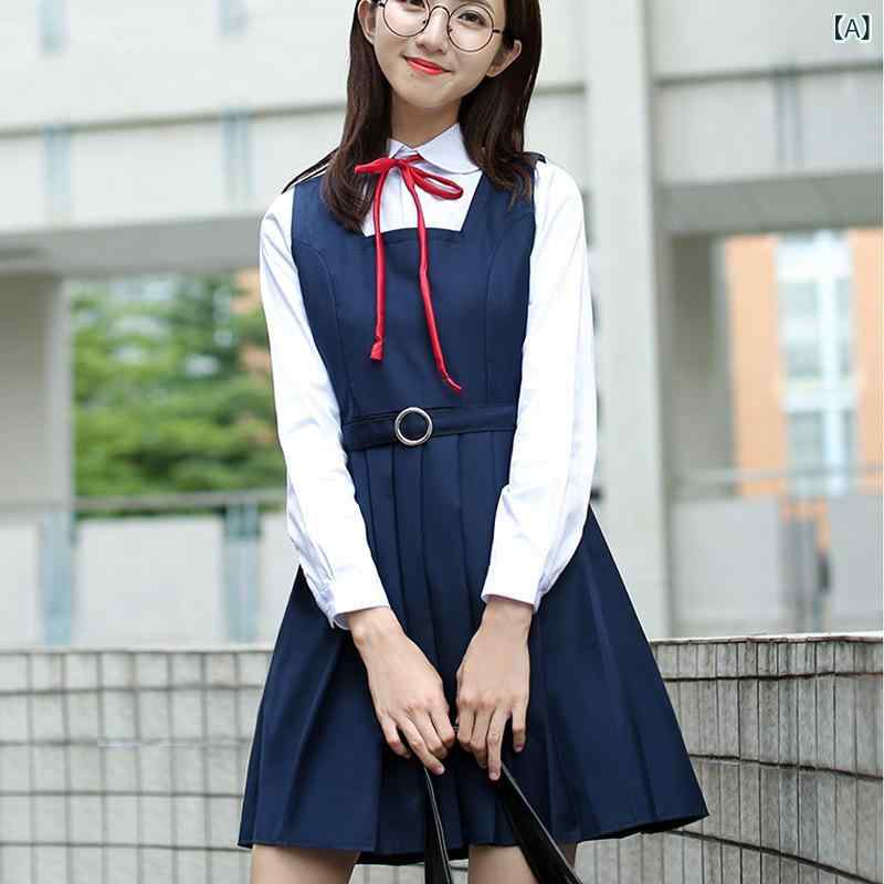 pure blissのセットアップ レディース 制服 水手服 セーラー服 シャツ 半袖 長袖 ジャンパースカート 2点セット 女子高生 JK制服 学生服 丸襟 ゆったり 大きいサイズ 通学用 スクール レトロ オールシーズン｜アングル2