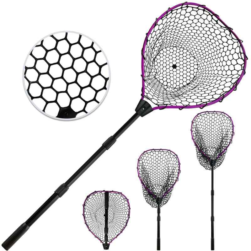 PRO FISHING 伸縮式 162cmゴム製のフィッシングネット ランディングネット 中型~大型魚対象/軽量アルミボディ携帯用です します 淡水/海水両用 フィッシングたも ガサガサ網 ヘキサネット タモ
